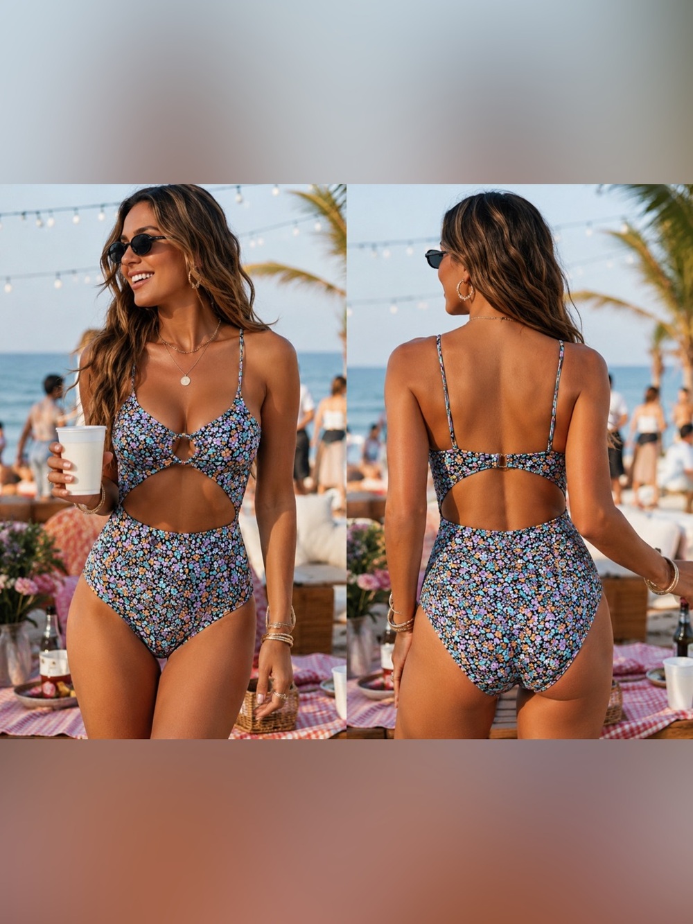 Reef Ditsy Floral O Ring One Piece Swimsuit NWT